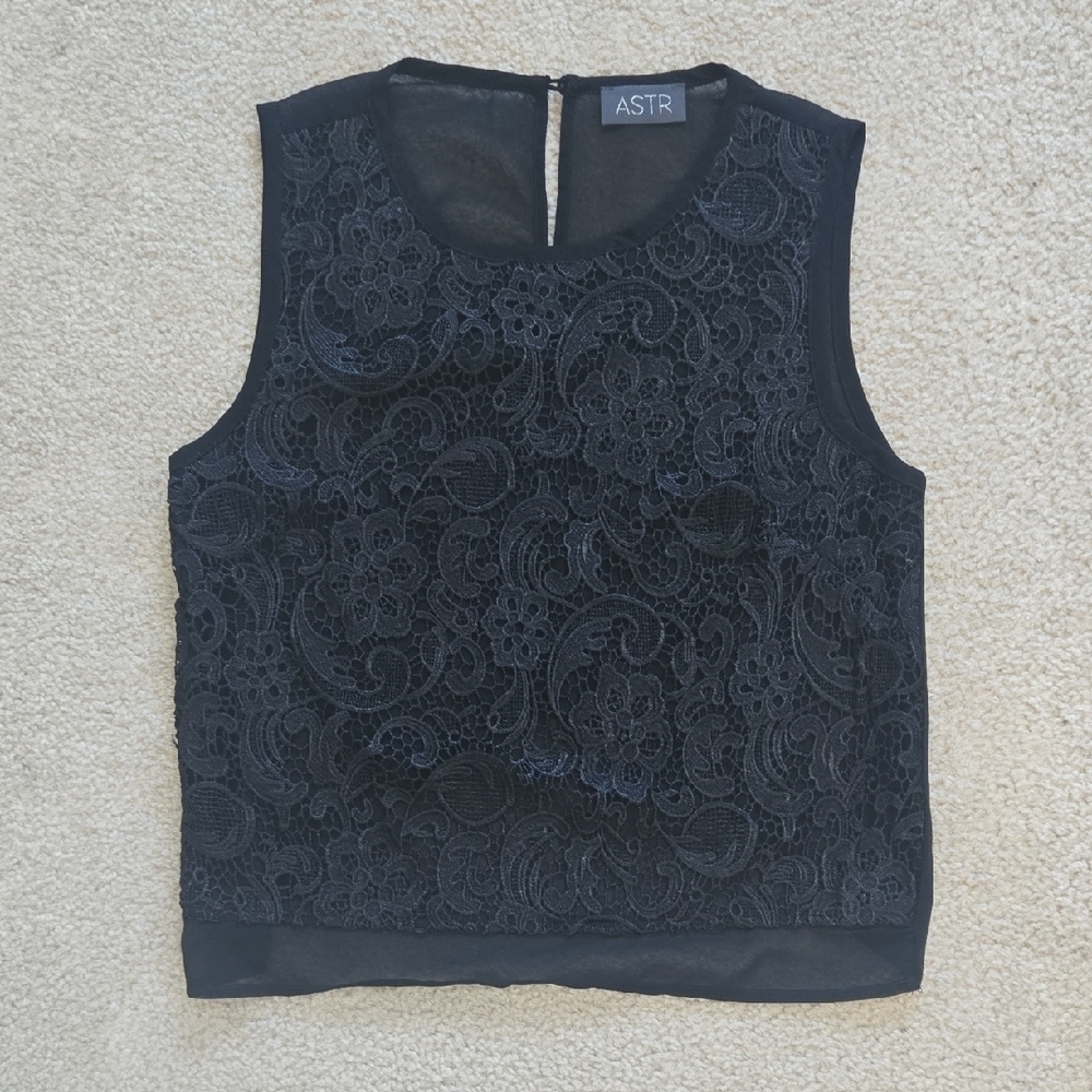 ASTR The Label Sheer Black Lace Crop Top Size Medium